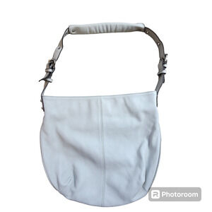 Tignanello Shoulder Bucket Bag Handbag Pebbled Leather Ivory